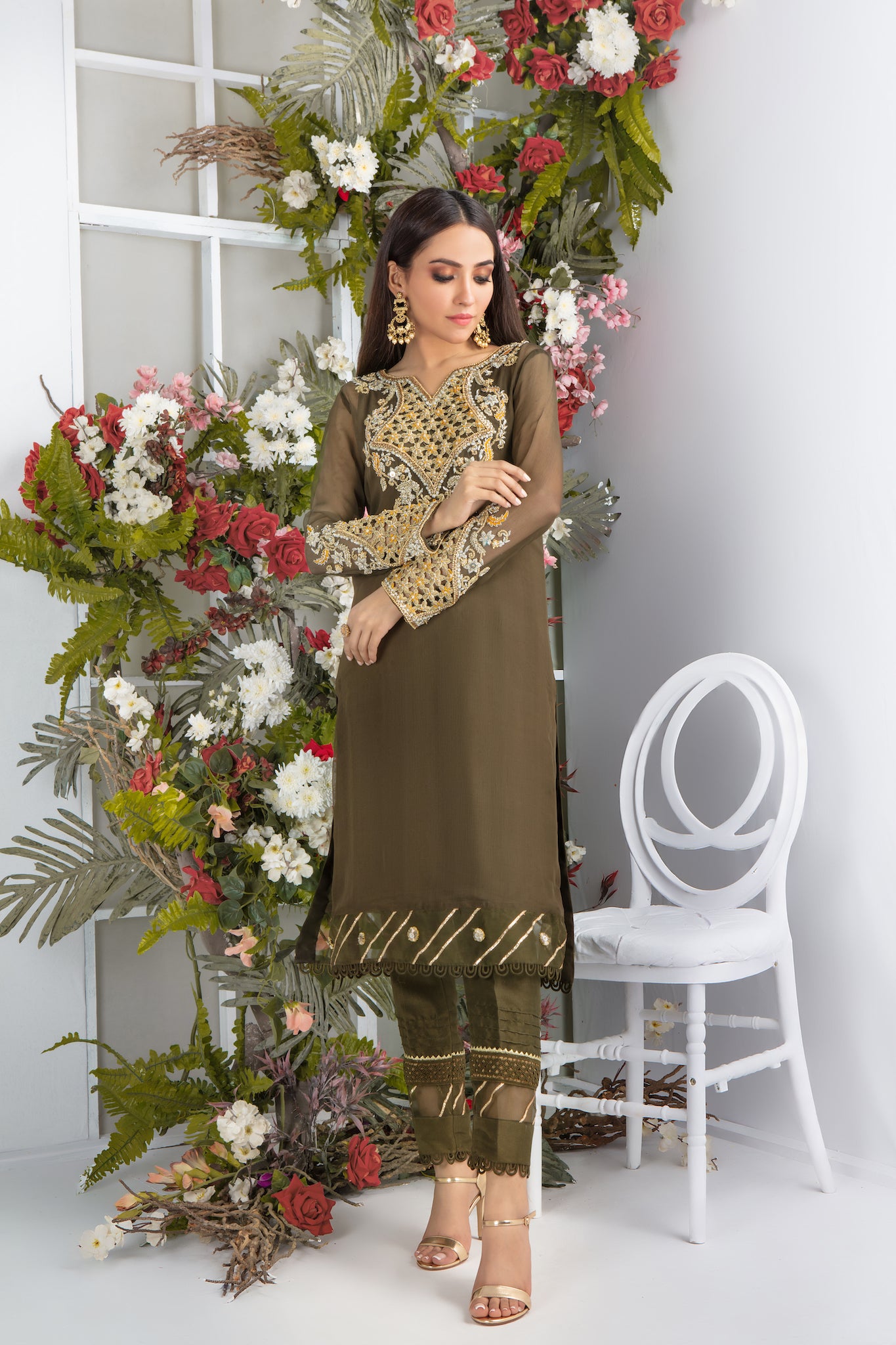 Olive Tan | Pakistani Designer Outfit | Sarosh Salman