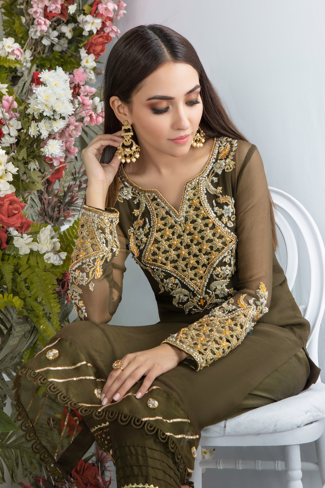 Olive Tan | Pakistani Designer Outfit | Sarosh Salman