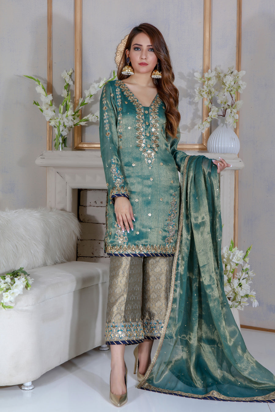 Metallic Green | Pakistani Designer Outfit | Sarosh Salman